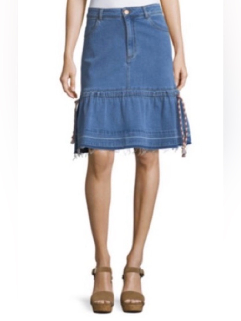 SEE BY CHLOE
A-Line Denim Skirt with Braided Drawstrings size 38 - 6